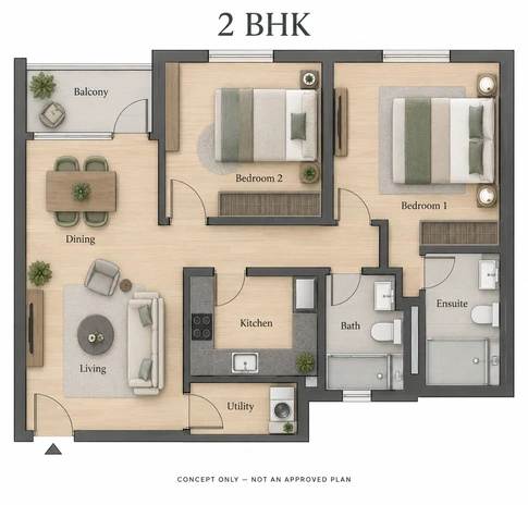 2 BHK floor plan at Arvind Goregaon West, approx. 800 sq.ft.